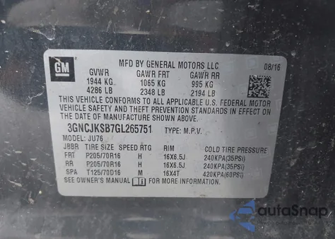 2016 Chevrolet Trax 1Ls from USA, damaged, VIN 3GNCJKSB7GL265751